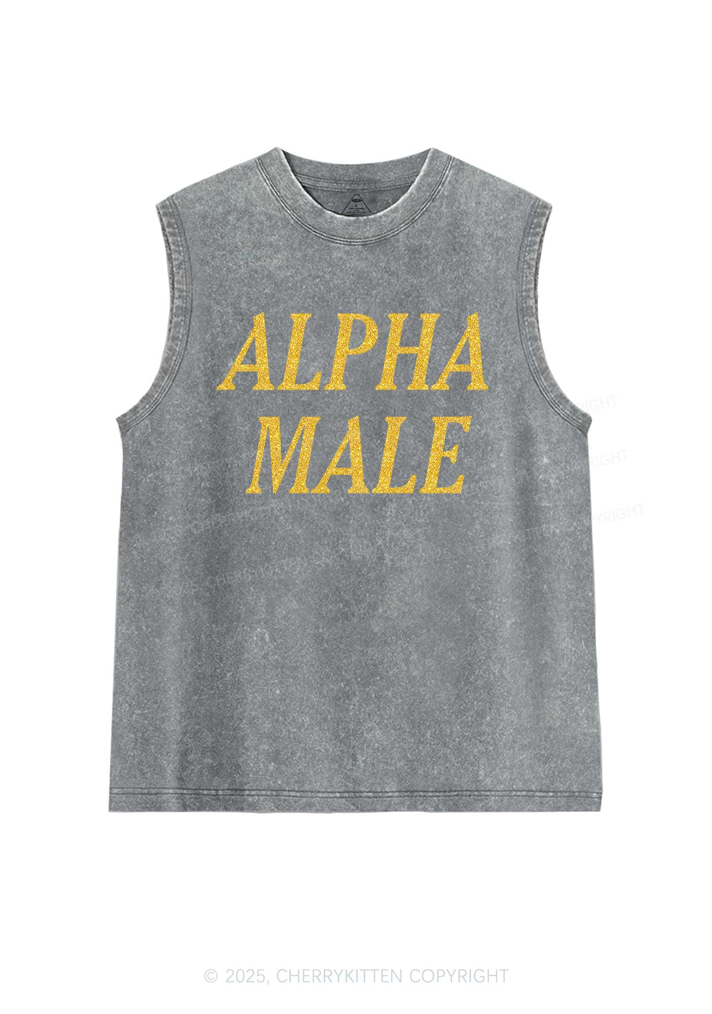 Glitter Alpha Male Y2K Washed Muscle Tank Cherrykitten