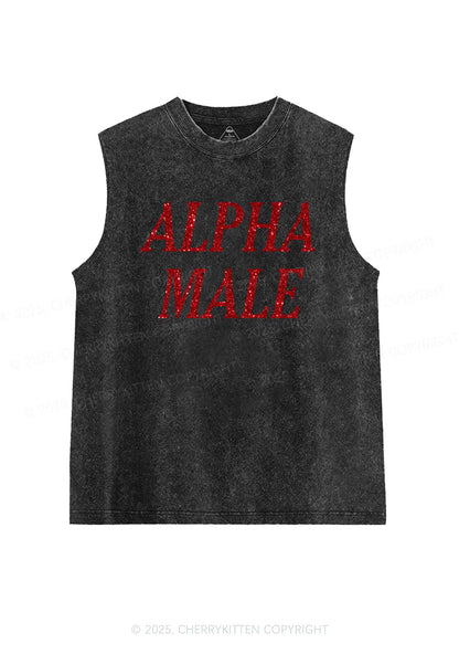 Glitter Alpha Male Y2K Washed Muscle Tank Cherrykitten