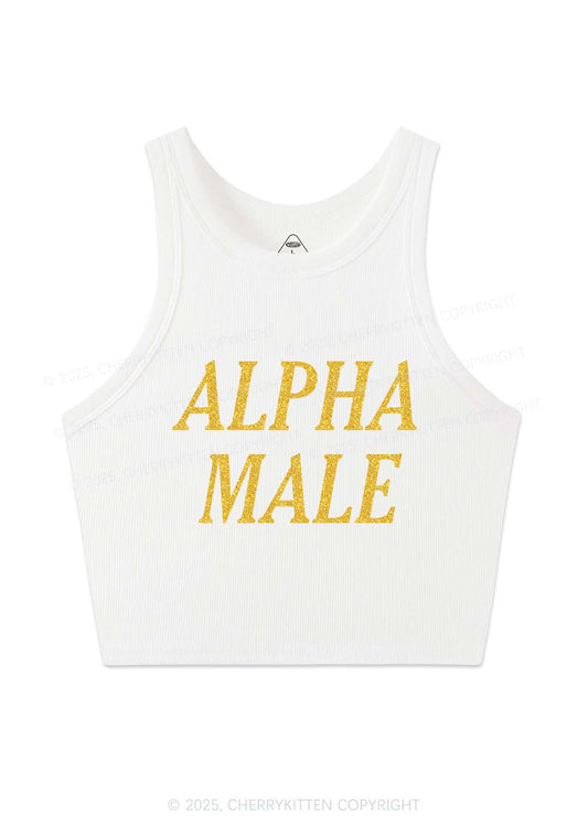 Glitter Alpha Male Y2K Crop Tank Top Cherrykitten