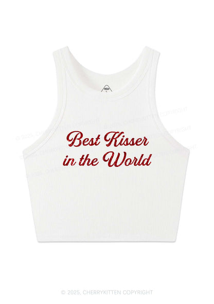 Glitter Best Kisser In The World Y2K Crop Tank Top Cherrykitten