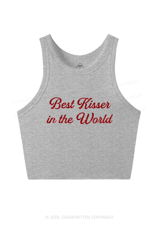 Glitter Best Kisser In The World Y2K Crop Tank Top Cherrykitten