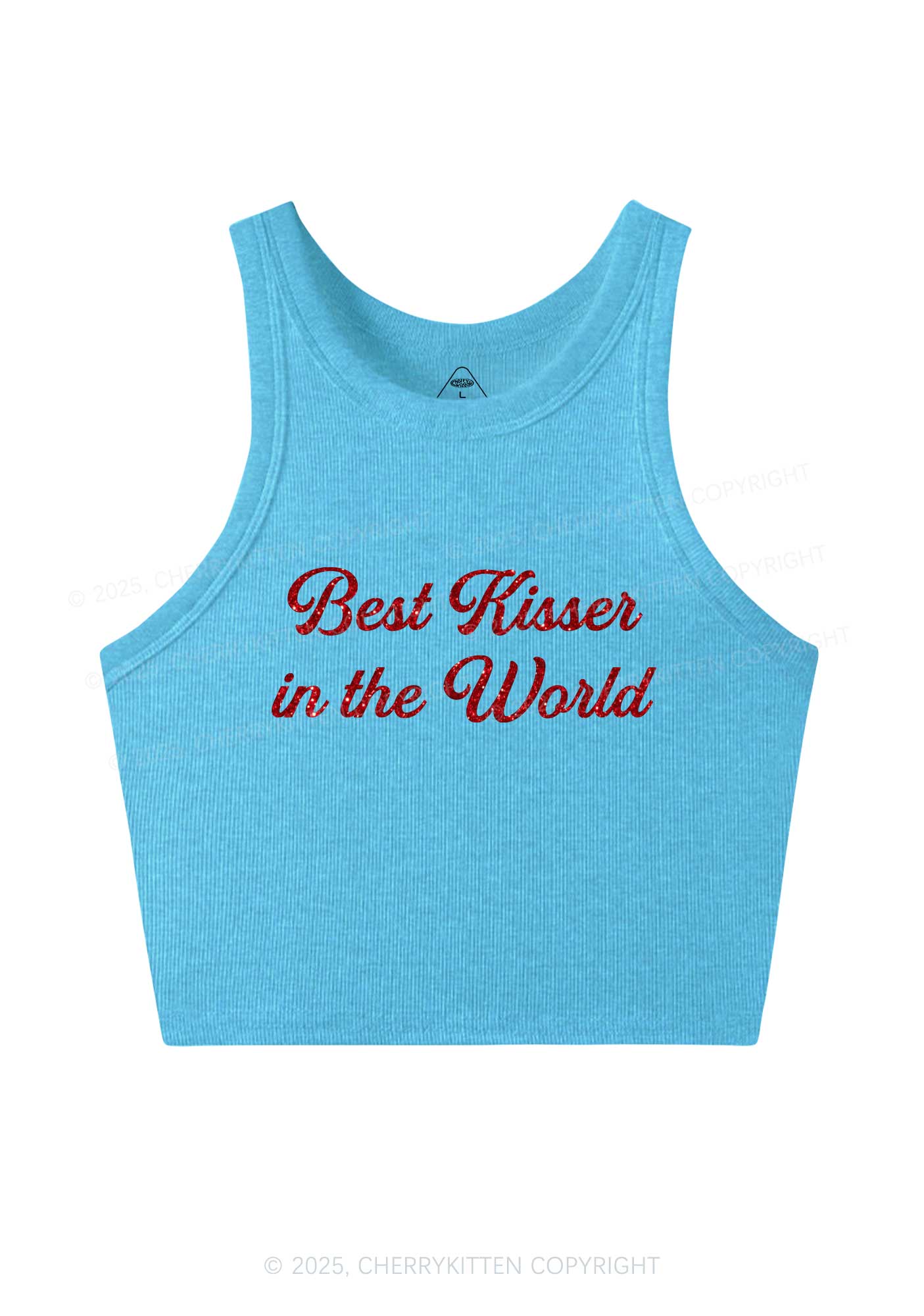 Glitter Best Kisser In The World Y2K Crop Tank Top Cherrykitten