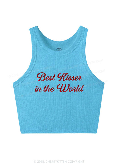 Glitter Best Kisser In The World Y2K Crop Tank Top Cherrykitten