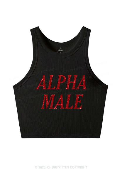 Glitter Alpha Male Y2K Crop Tank Top Cherrykitten