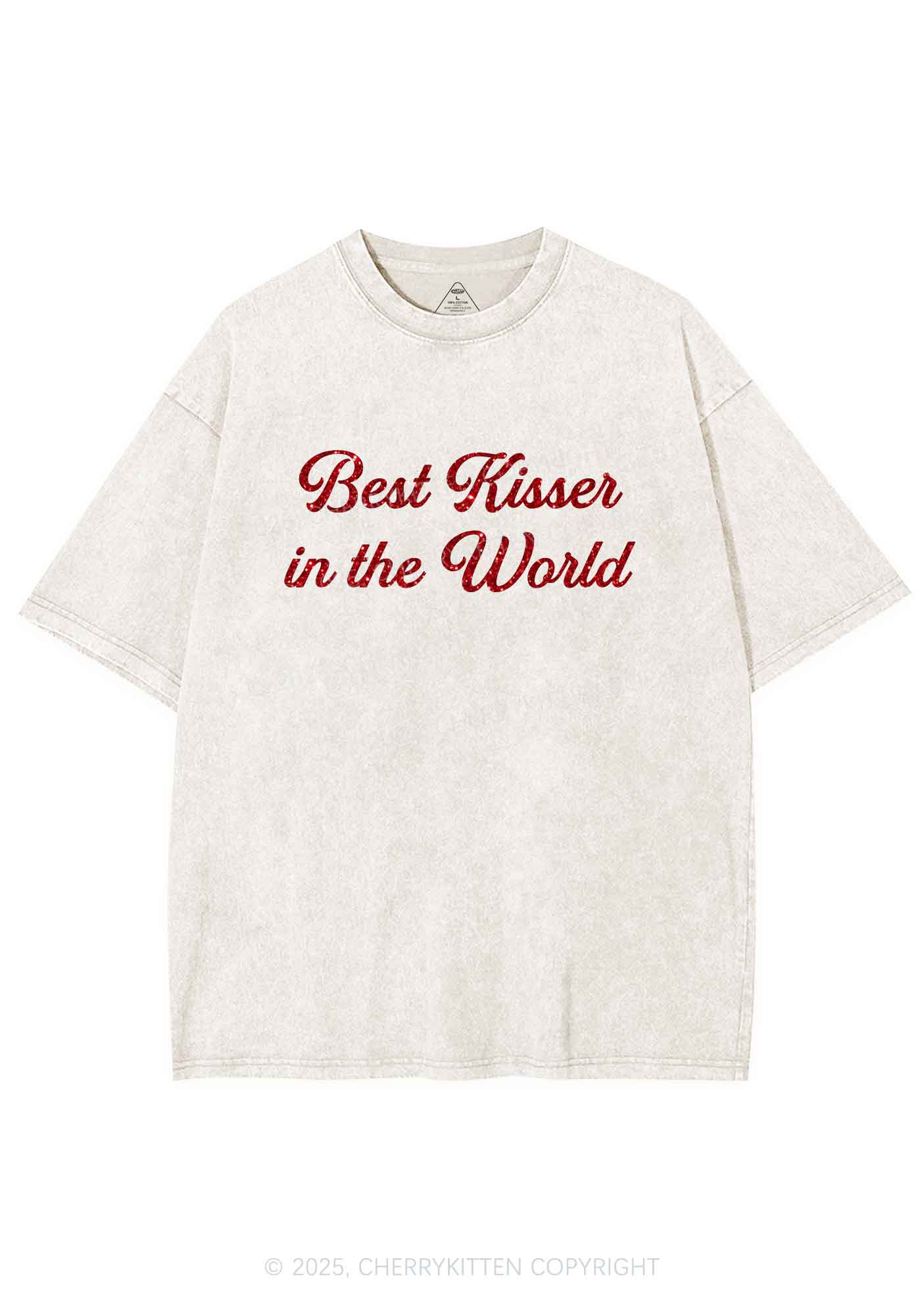 Glitter Best Kisser In The World Y2K Shirts Washed Tee Cherrykitten