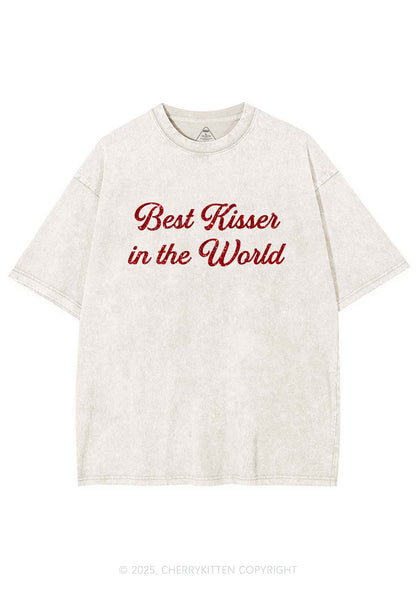 Glitter Best Kisser In The World Y2K Shirts Washed Tee Cherrykitten