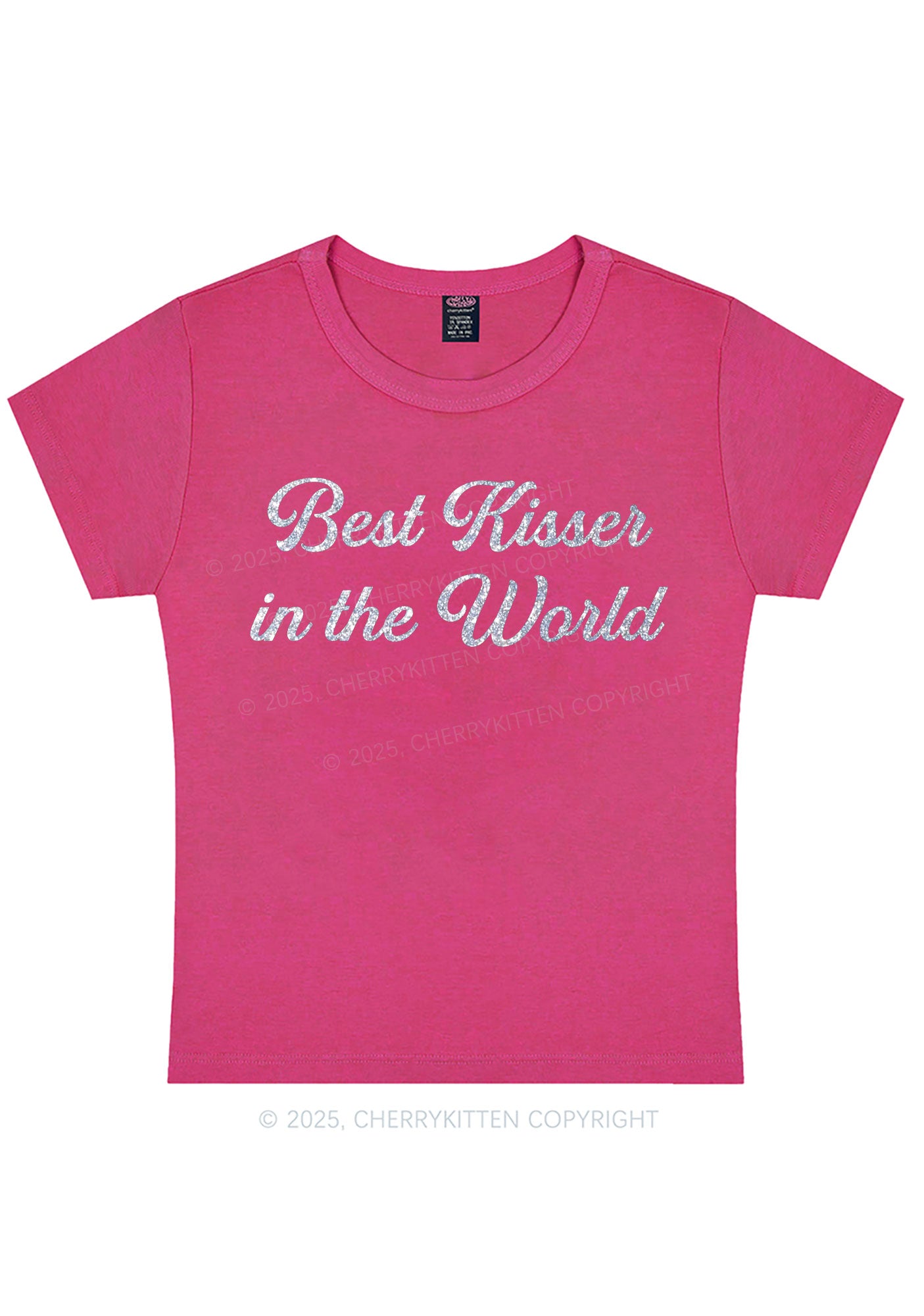 Glitter Best Kisser In The World Y2K Baby Tee Cherrykitten