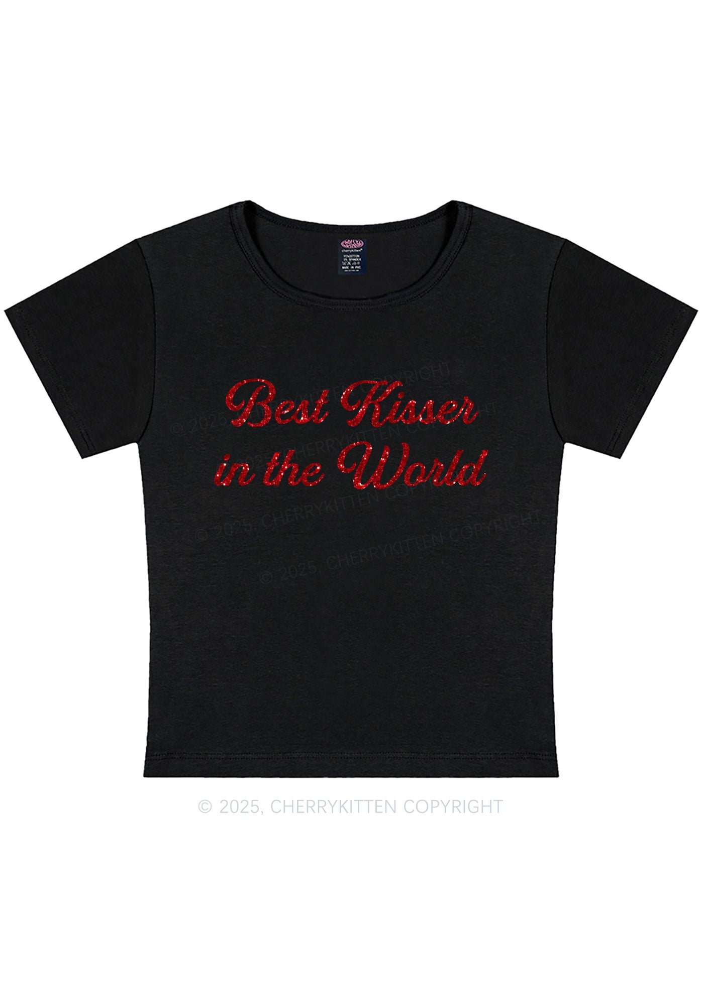 Glitter Best Kisser In The World Y2K Baby Tee Cherrykitten