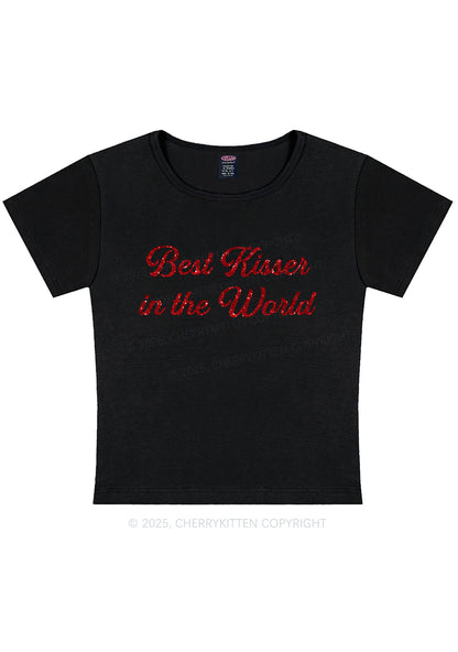 Glitter Best Kisser In The World Y2K Baby Tee Cherrykitten