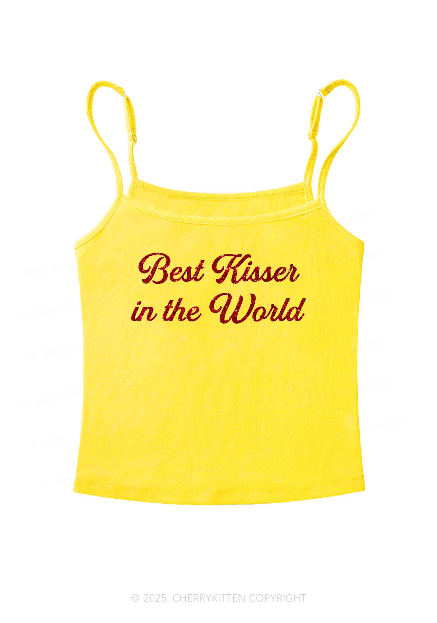 Glitter Best Kisser In The World Y2K Spaghetti Strap Cami Cherrykitten