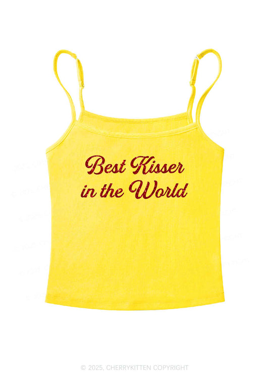 Glitter Best Kisser In The World Y2K Spaghetti Strap Cami Cherrykitten