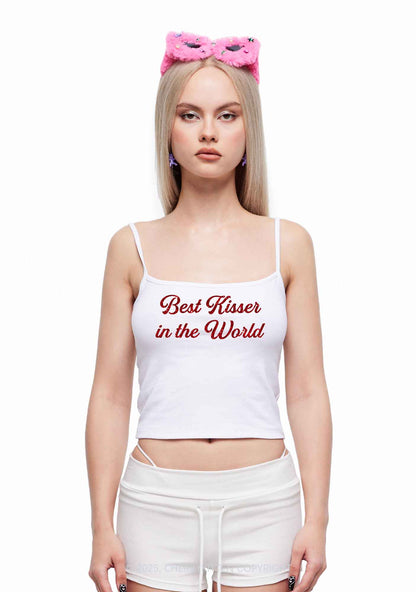 Glitter Best Kisser In The World Y2K Spaghetti Strap Cami Cherrykitten