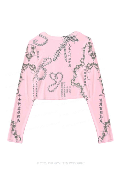 Born To Slay Y2K Mesh Long Sleeve Crop Top Cherrykitten