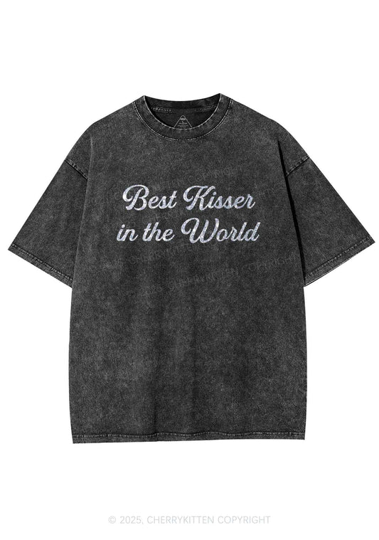 Glitter Best Kisser In The World Y2K Shirts Washed Tee Cherrykitten