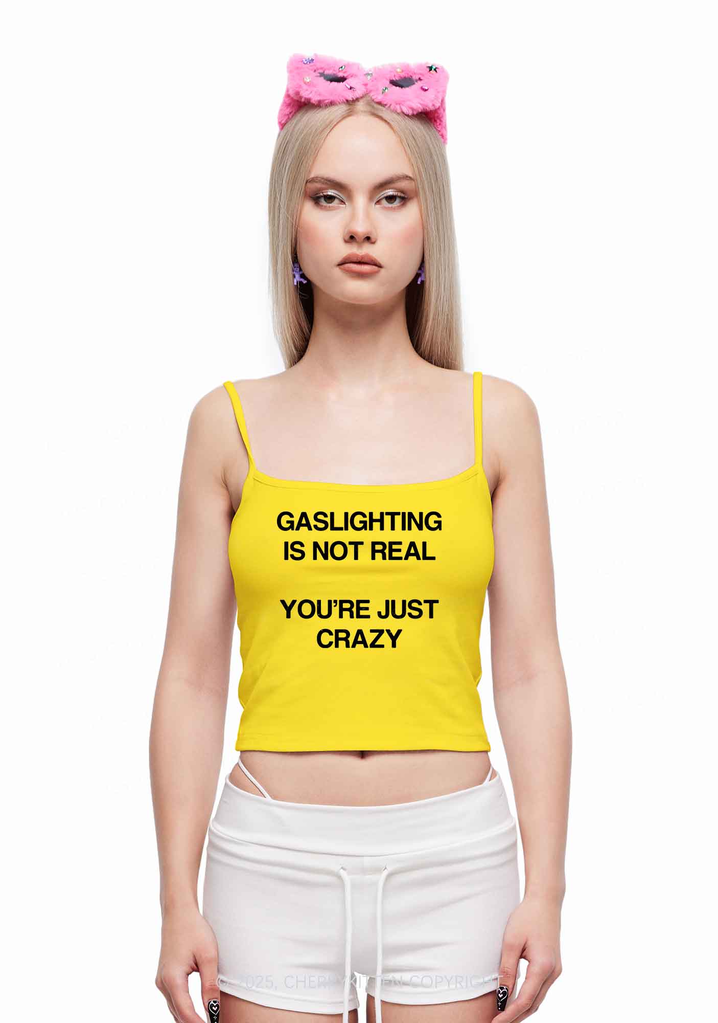 Gaslighting Not Real Y2K Spaghetti Strap Cami Cherrykitten