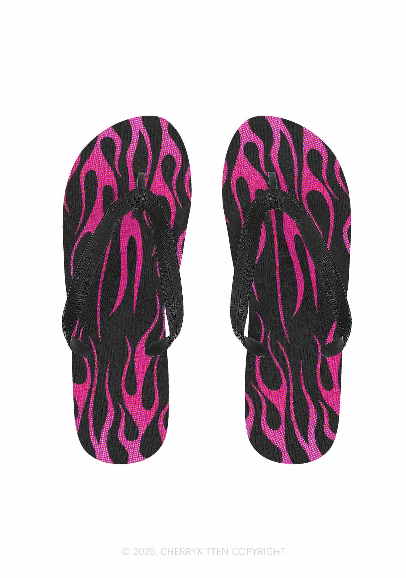 Hot Pink Flame Y2K Print Flip Flops Cherrykitten
