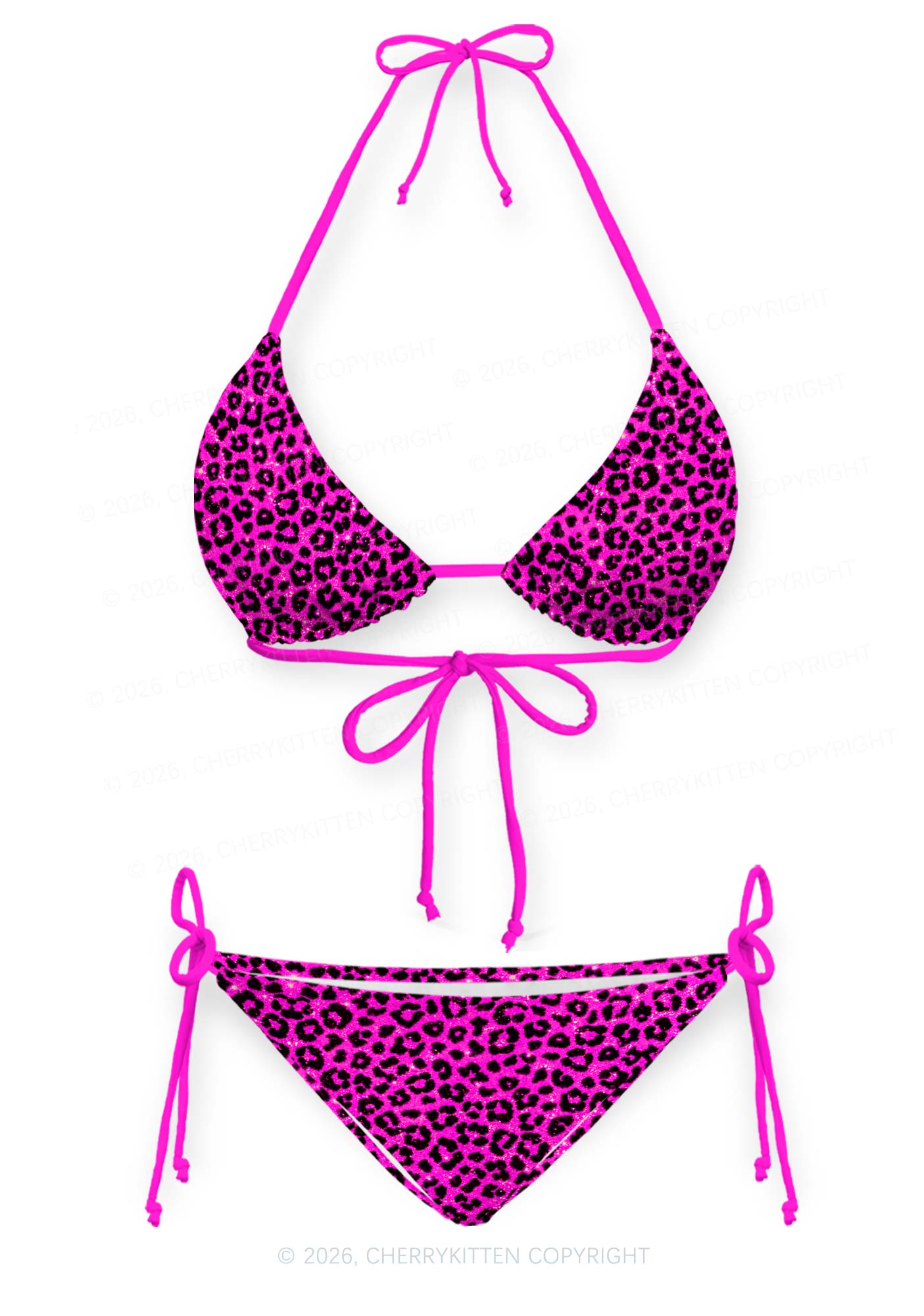 Hot Pink Leopard Y2K Print Bikini Set Cherrykitten