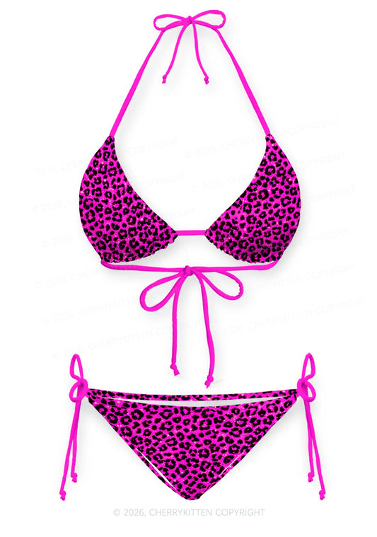 Hot Pink Leopard Y2K Print Bikini Set Cherrykitten