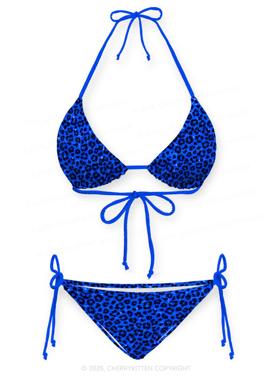 Royal Blue Leopard Y2K Print Bikini Set Cherrykitten