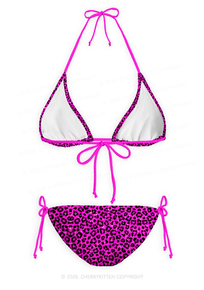 Hot Pink Leopard Y2K Print Bikini Set Cherrykitten