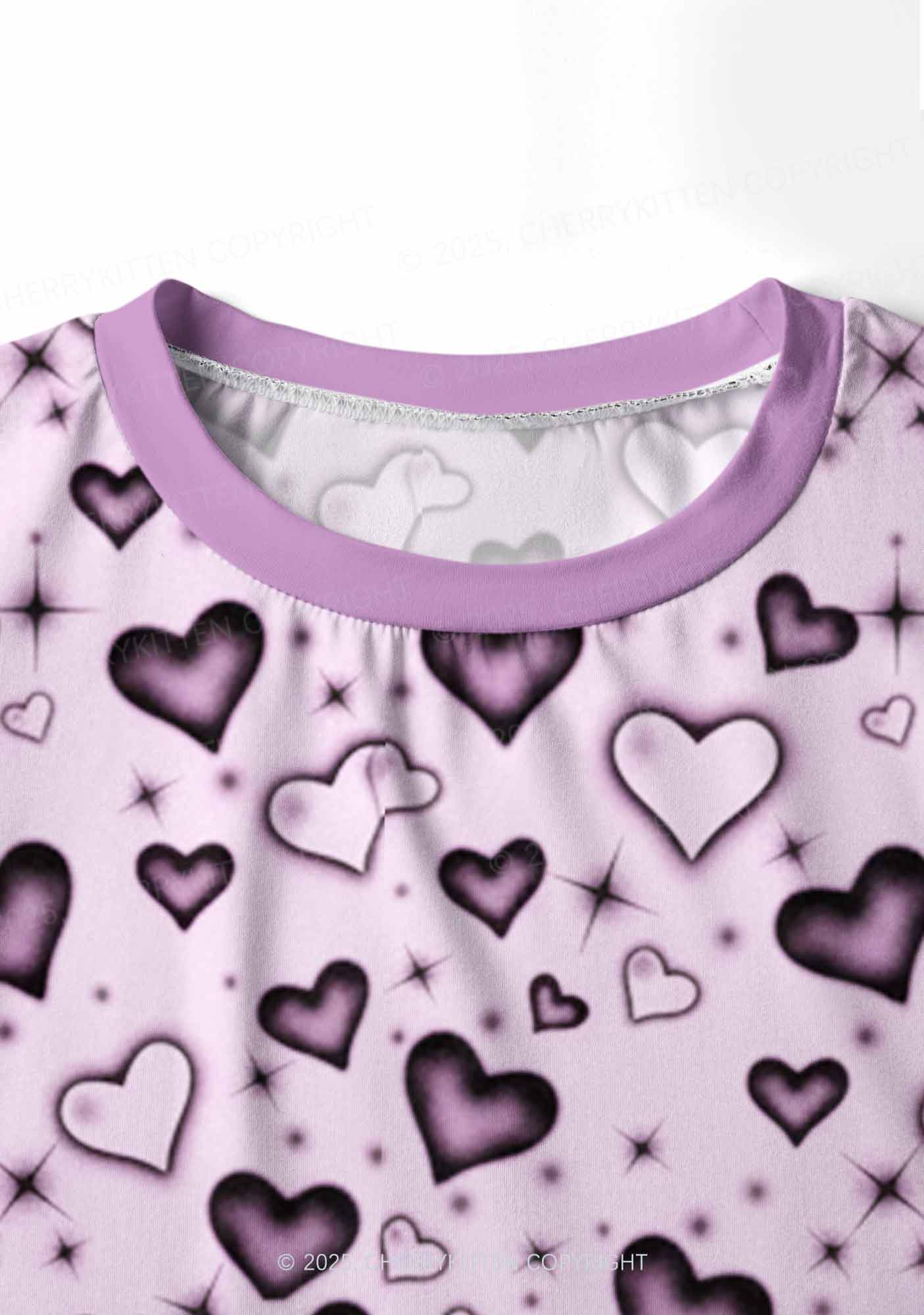 Dark Heart Attack Valentine's Day Y2K Print Long Sleeve Pajama Set Cherrykitten