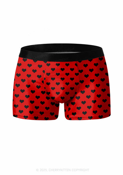 Black Heart On Red Valentine's Day Y2K Print Couples Boxer Briefs Set Cherrykitten