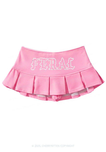 Rhinestone Feral Y2K Mini Pleated Skirts Cherrykitten