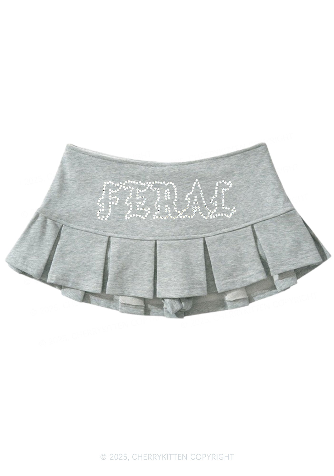 Rhinestone Feral Y2K Mini Pleated Skirts Cherrykitten