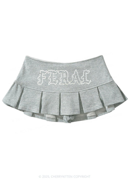 Rhinestone Feral Y2K Mini Pleated Skirts Cherrykitten