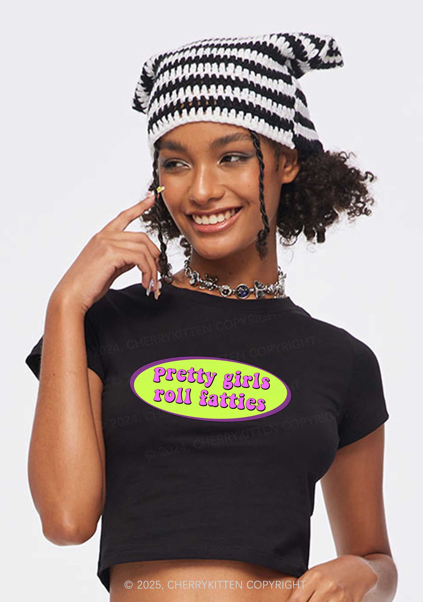 Pretty Girls Roll Fatties Y2K Baby Tee Cherrykitten