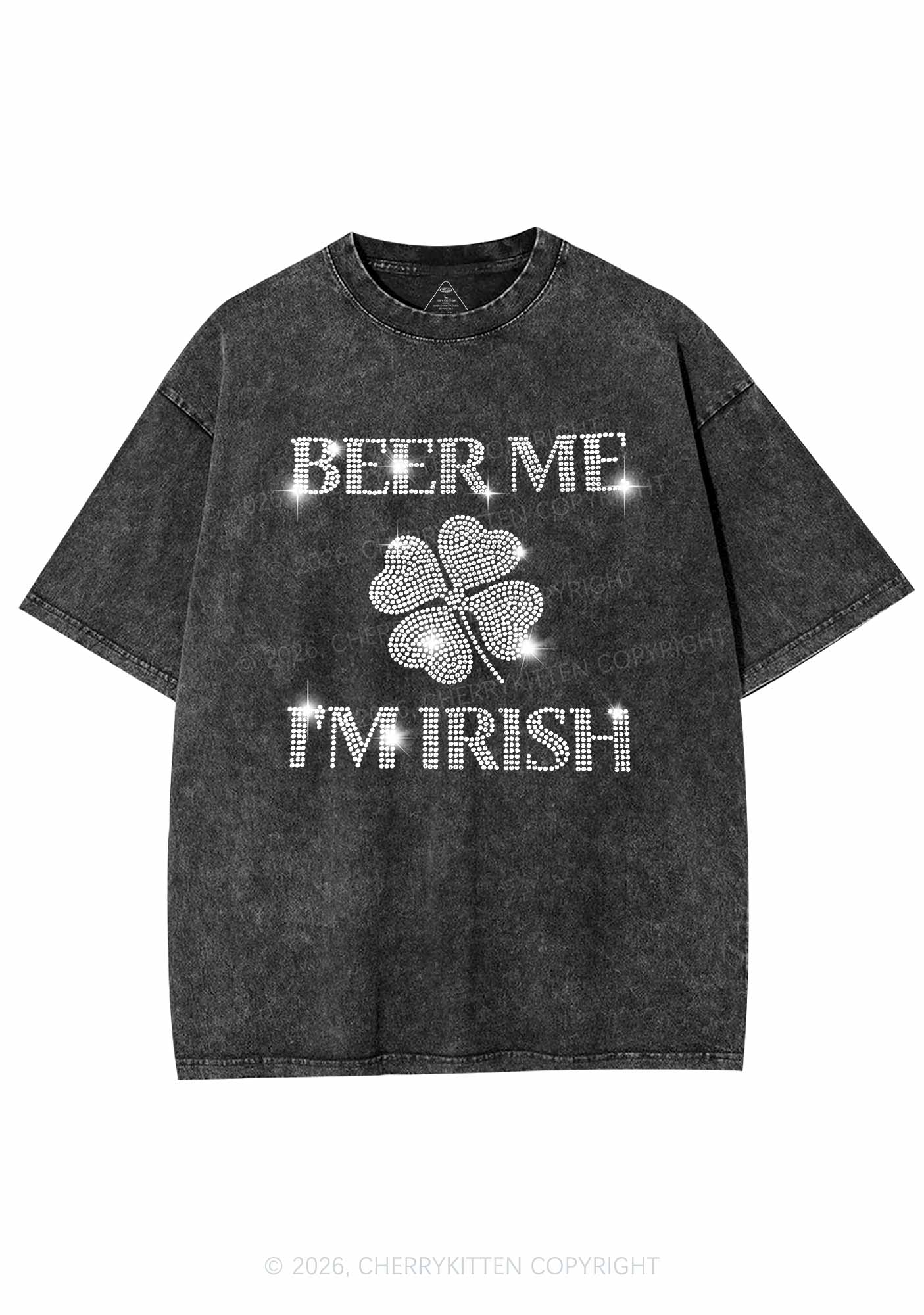 Rhinestone Beer Me Im Irish St Patricks Y2K Shirts Washed Tee Cherrykitten