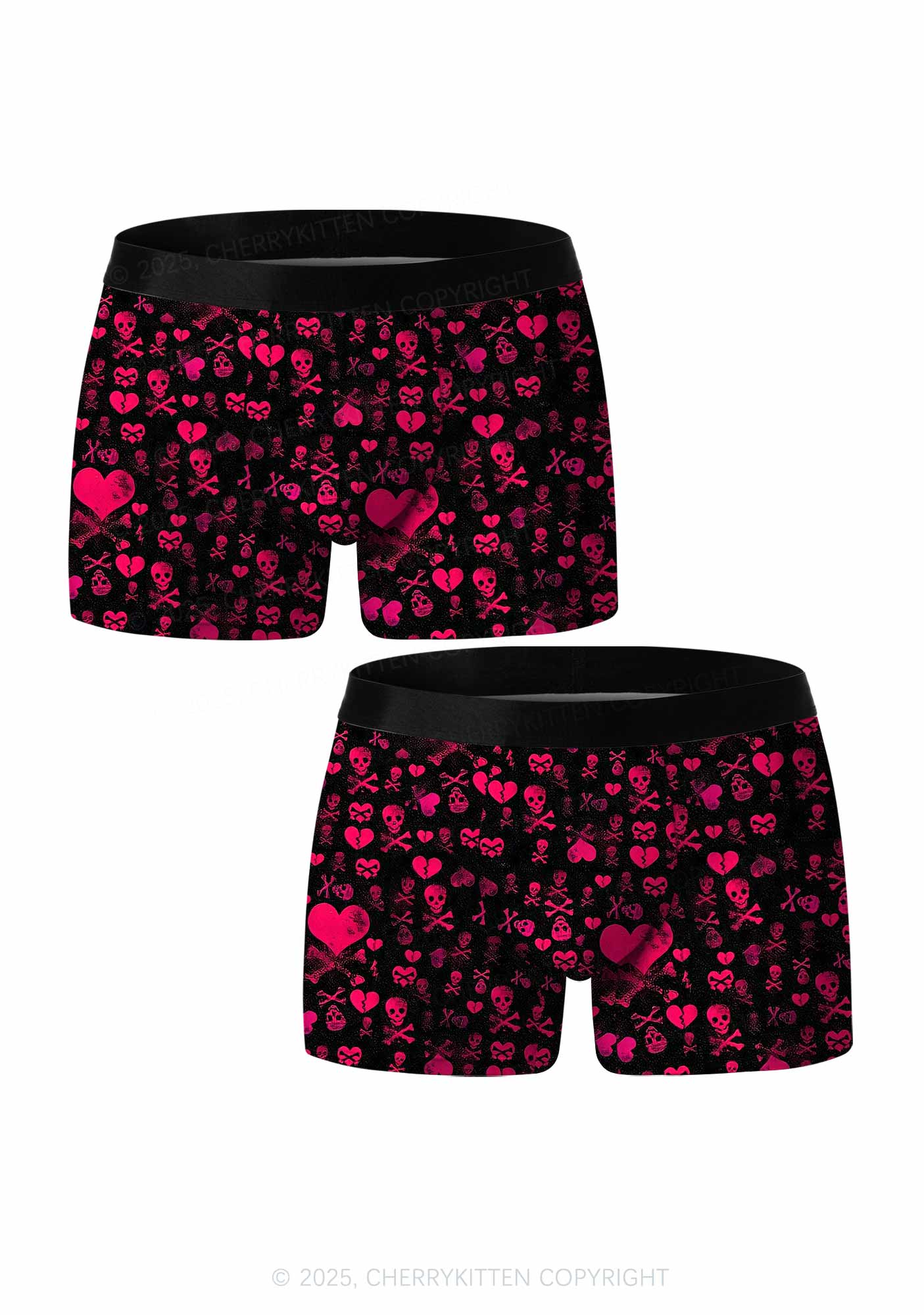 Skeleton Pink Love Valentine's Day Y2K Print Couples Boxer Briefs Set Cherrykitten