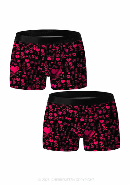 Skeleton Pink Love Valentine's Day Y2K Print Couples Boxer Briefs Set Cherrykitten