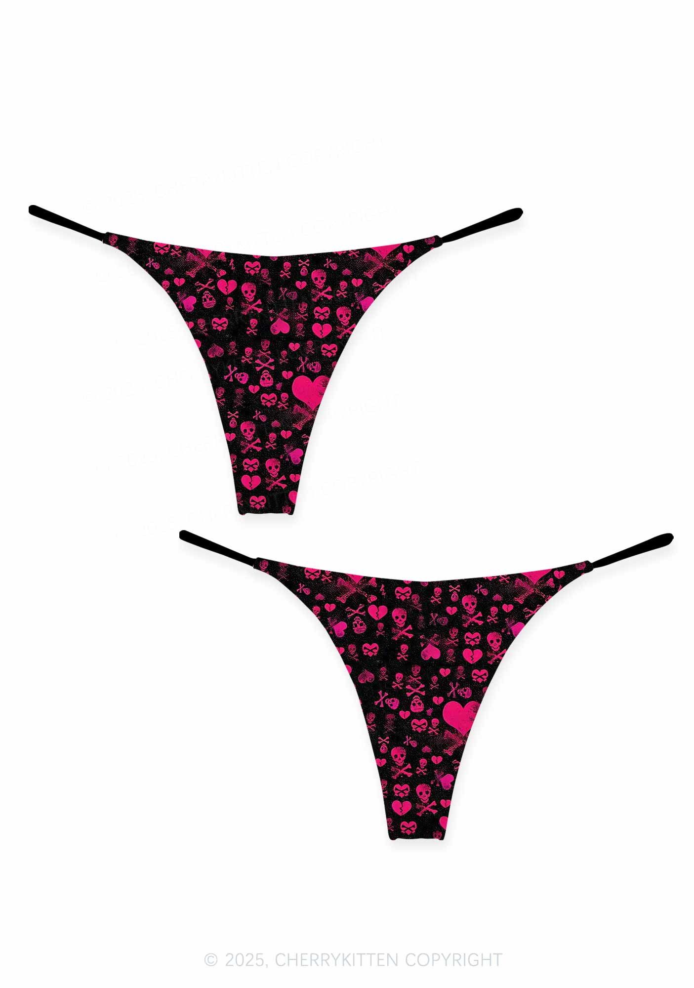 Skeleton Pink Love Valentine's Day Y2K Print Couples Thong Set Cherrykitten