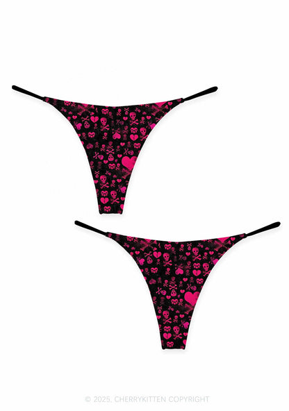 Skeleton Pink Love Valentine's Day Y2K Print Couples Thong Set Cherrykitten