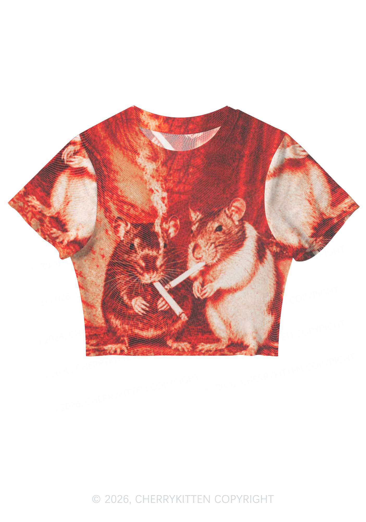 Halloween Blood Smoking Ratz Y2K Mesh Crop Top Cherrykitten