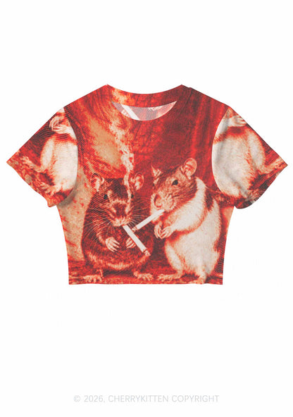 Halloween Blood Smoking Ratz Y2K Mesh Crop Top Cherrykitten