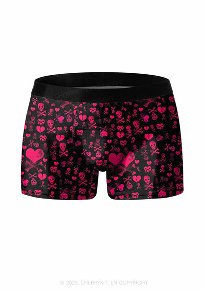 Skeleton Pink Love Valentine's Day Y2K Print Couples Boxer Thong Set Cherrykitten