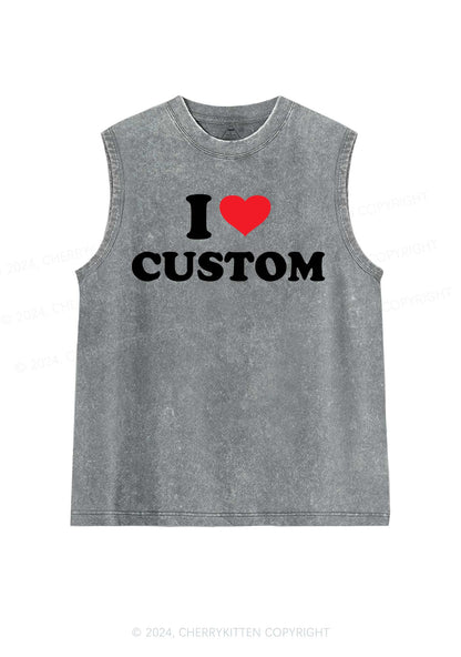 I Love Custom Personalized Y2K Washed Tank Cherrykitten