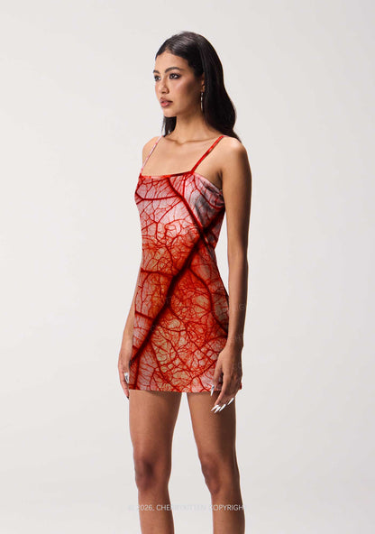 Halloween Red Blood Vessel Y2K Print Slip Dress Cherrykitten
