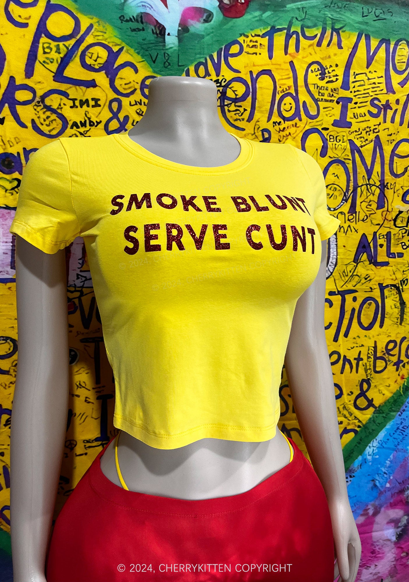 Glitter Smoke Blunt Y2K Baby Tee Cherrykitten