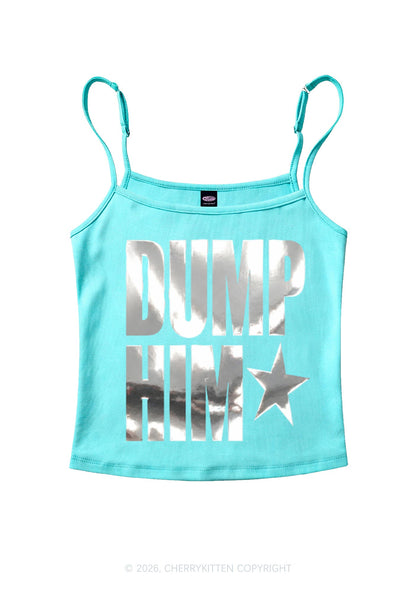 Dump Him Silver Foil Printed Y2K Spaghetti Strap Cami Cherrykitten