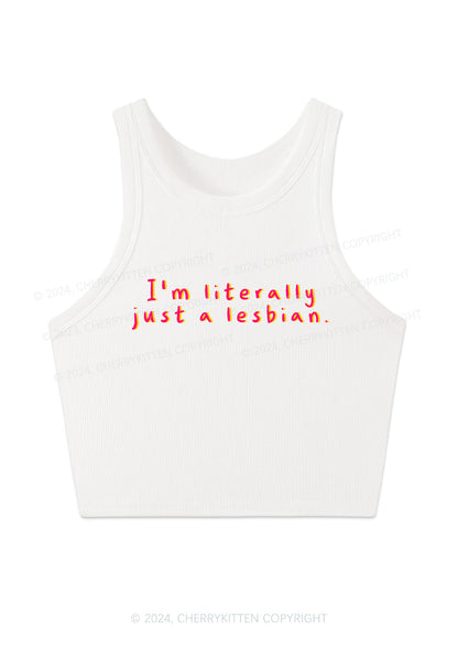 Just A Lesbian Y2K Crop Tank Top Cherrykitten