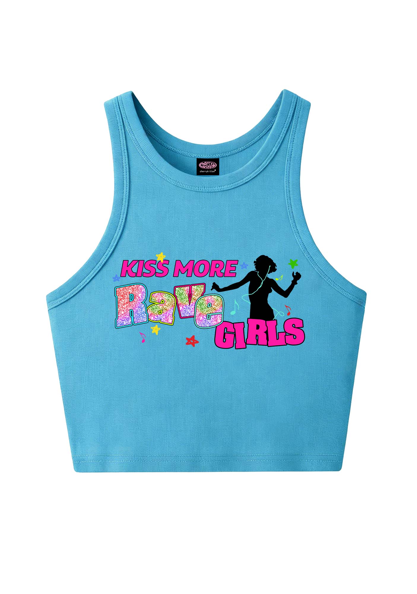 Kiss More Rave Girls Y2K Crop Tank Top Cherrykitten