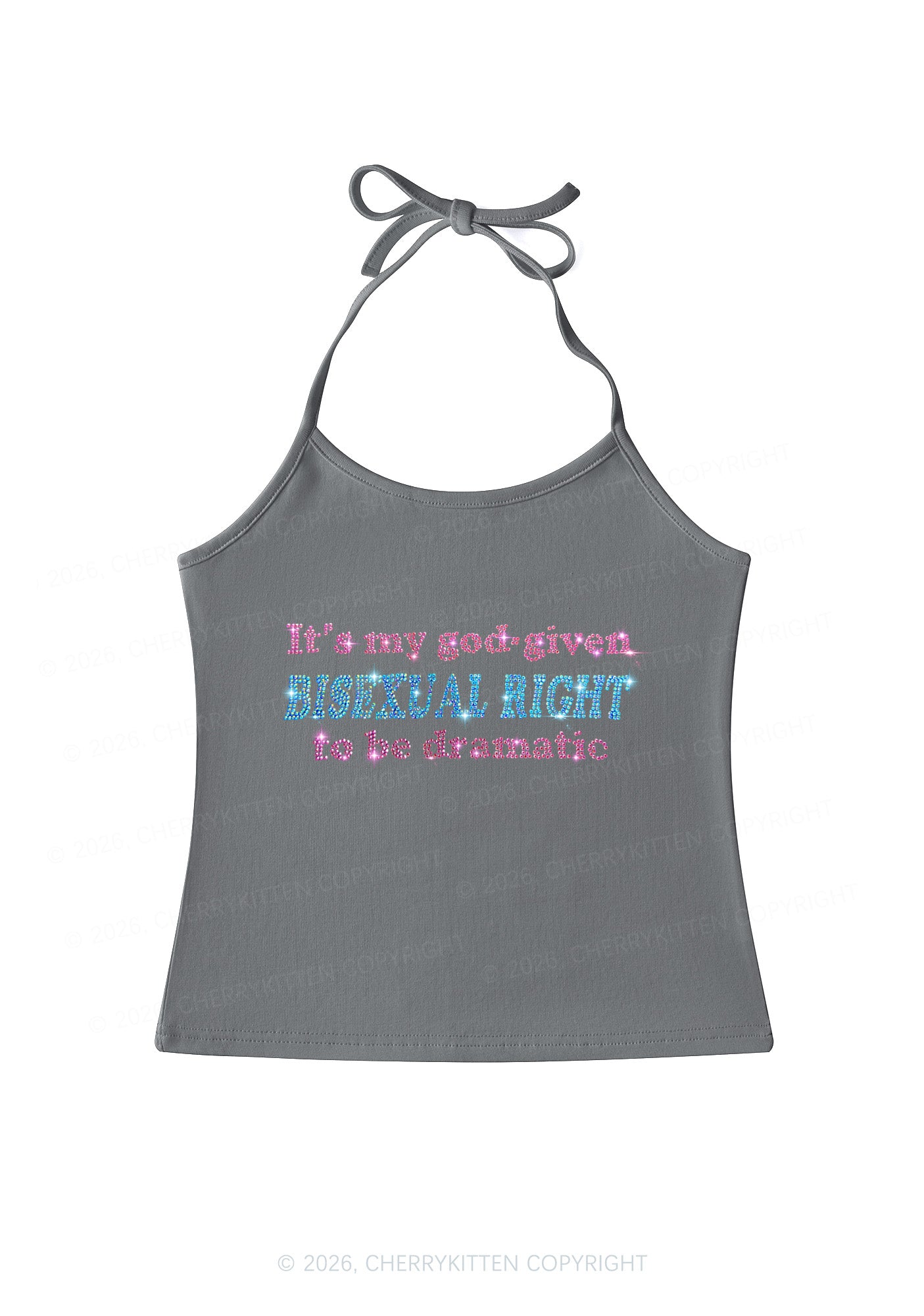 Rhinestone God Given Bisexual Right Pride Y2K Halter Neck Cami Cherrykitten