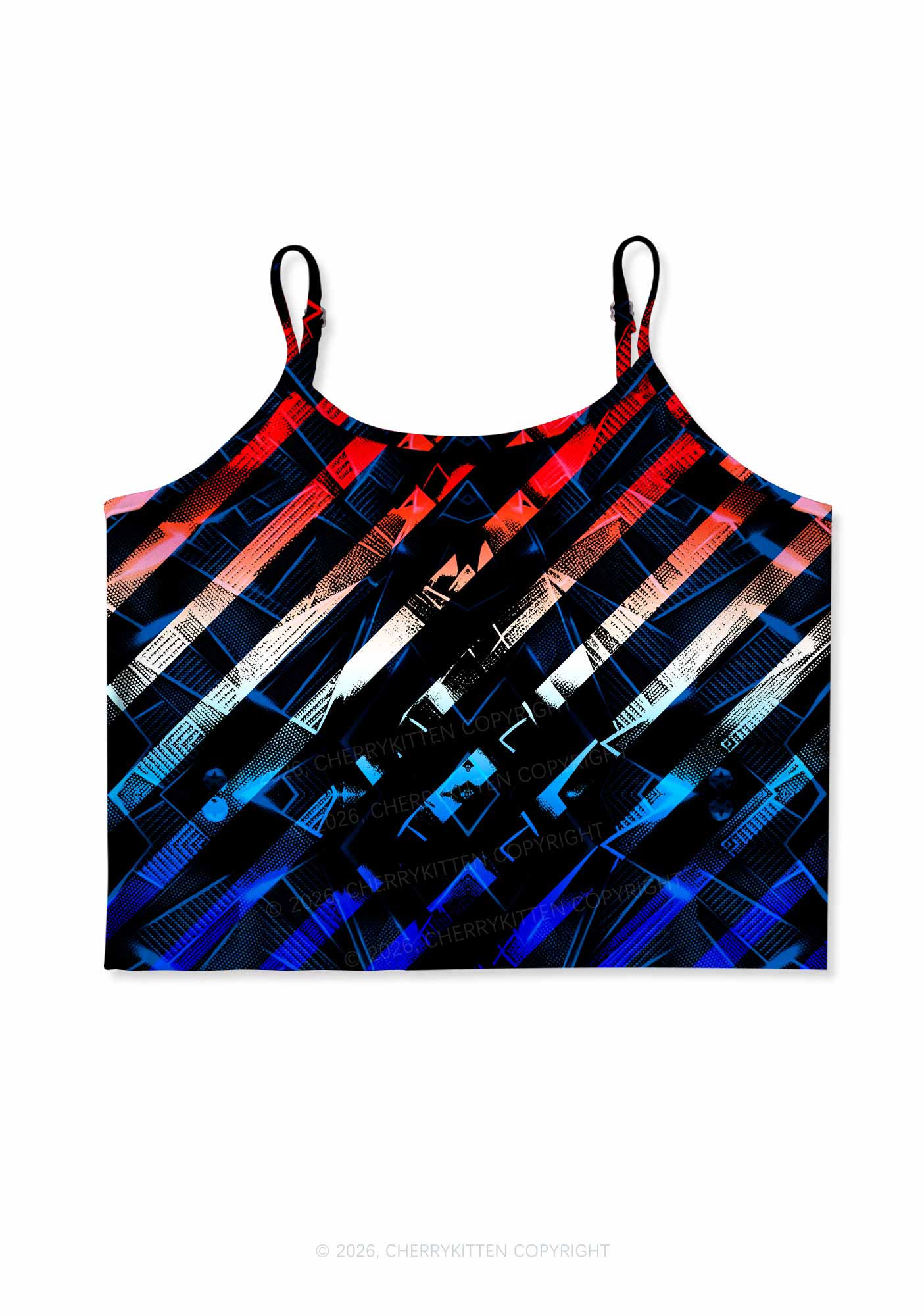 Red Blue Gradient Diagonal Stripe Y2K Print Cami Crop Top Cherrykitten