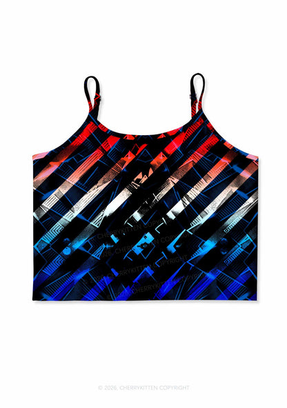 Red Blue Gradient Diagonal Stripe Y2K Print Cami Crop Top Cherrykitten