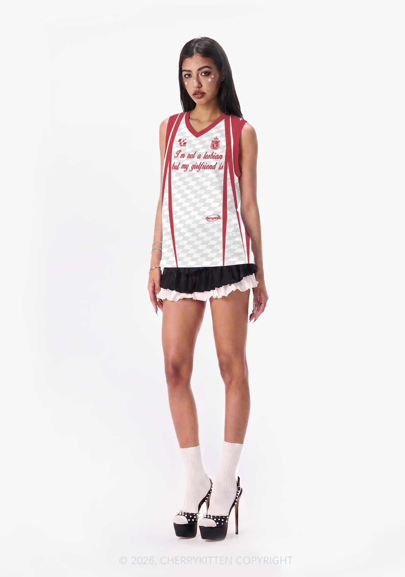 Im Not A Lesbian But My GF Is Pride Y2K Sport Jersey Tank Cherrykitten