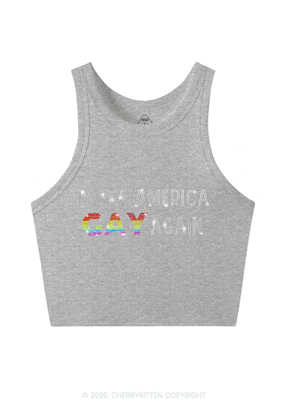 Rhinestone Make America Gay Again Pride Y2K Crop Tank Top Cherrykitten