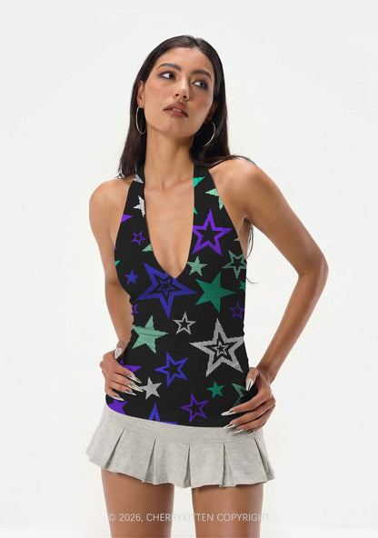 Gay Star Pride Y2K Print Halter Deep V Neck Cami Cherrykitten